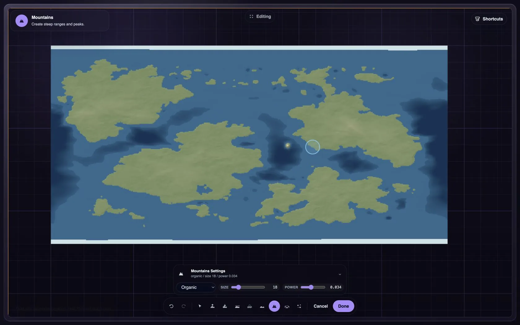 The Paracosm map editor showing terrain and coastlines